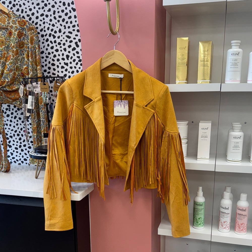 Mango Yellow Fringe Leather Jacket